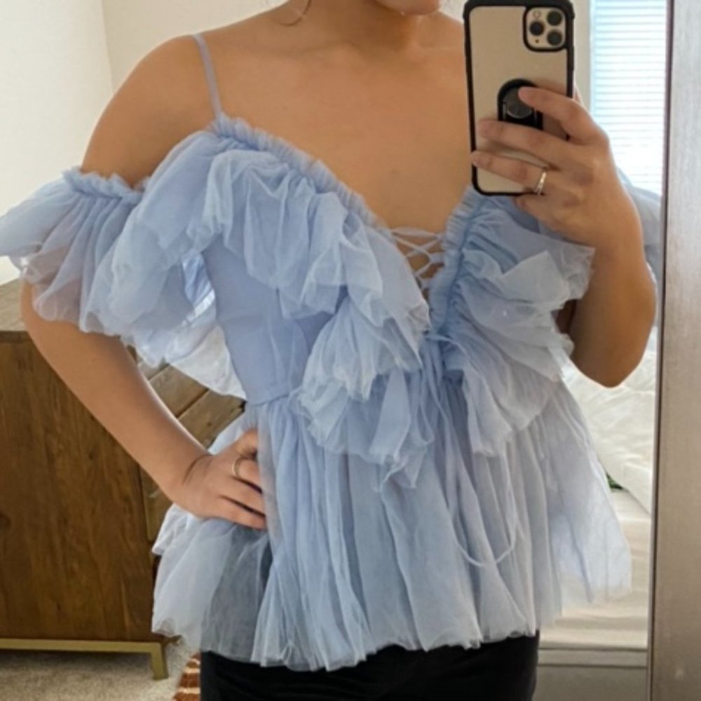 FAIRY RUFFLE LACE-UP OFF-THE-SHOULDER TOP BLOUSE